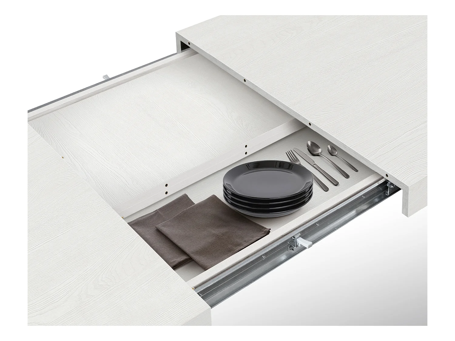 Tavolo Allungabile Nadir, Gambe Incrociate a X, Made in Italy, Basamento bianco, Bianco frassinato, 160x90x76 cm