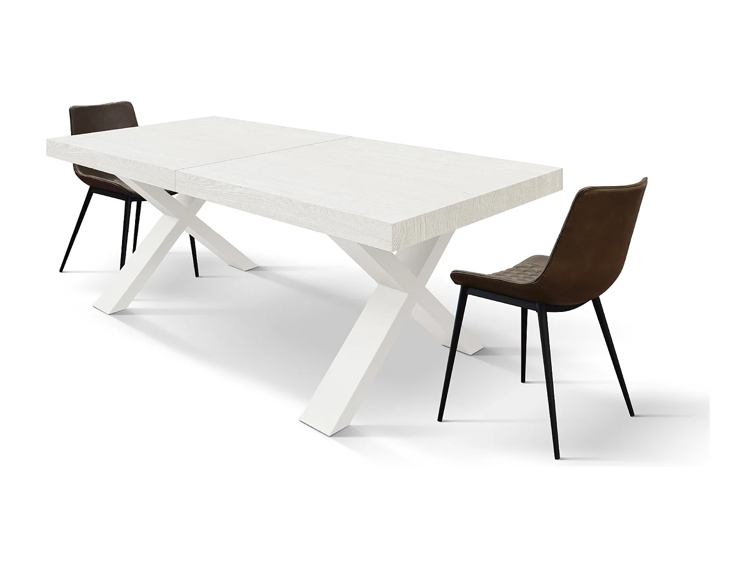 Tavolo Allungabile Nadir, Gambe Incrociate a X, Made in Italy, Basamento bianco, Bianco frassinato, 160x90x76 cm