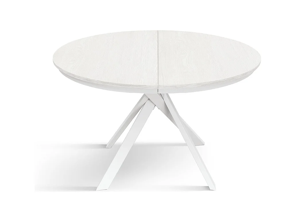 Tavolo Allungabile Karem, Gambe Incrociate Shangay rotondo, Made in Italy, Basamento bianco, Bianco frassinato