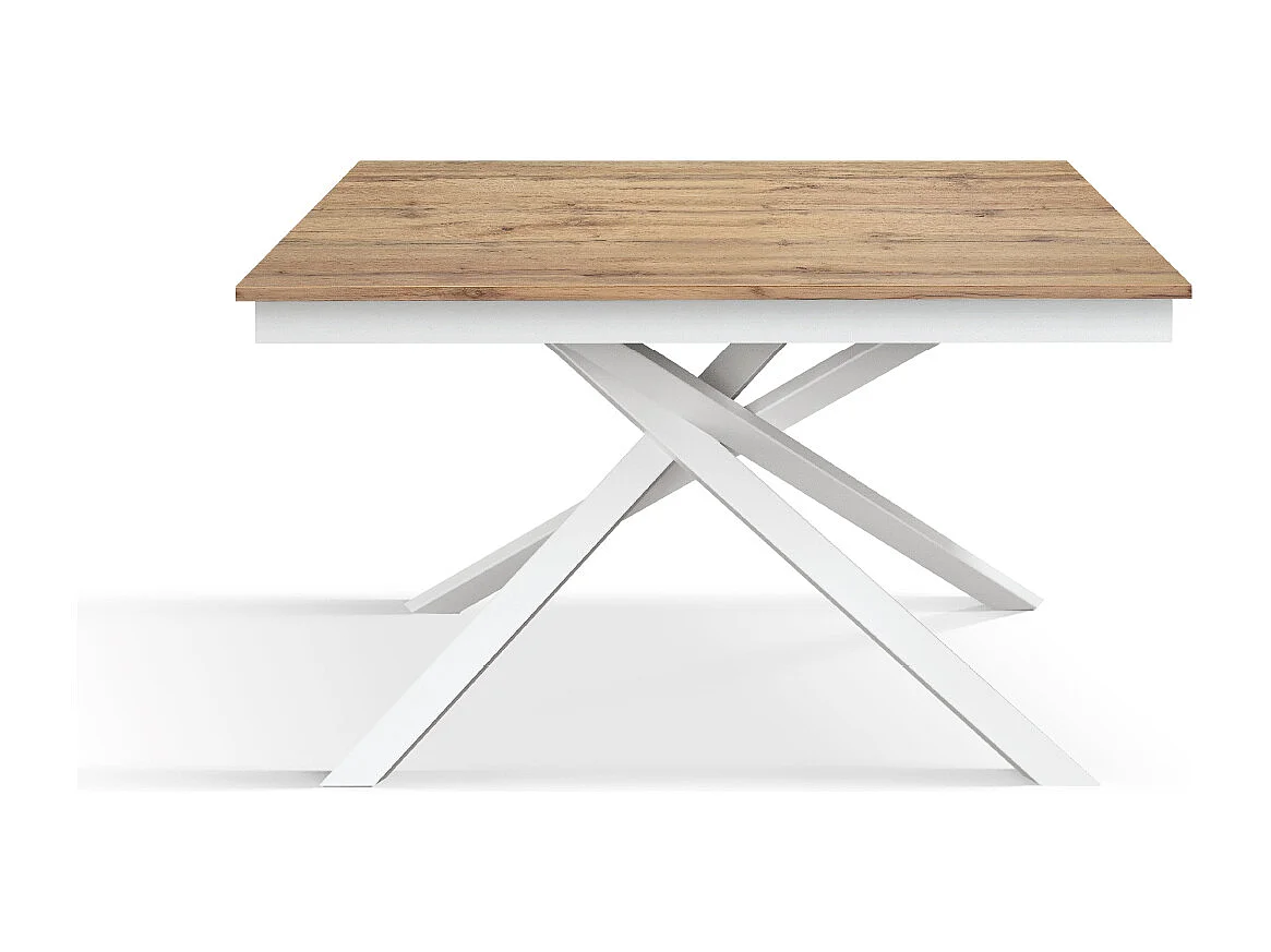 Tavolo Allungabile Antonio, Gambe Incrociate, Made in Italy, Basamento Bianco, Rovere Rustico, 160x90x76 cm