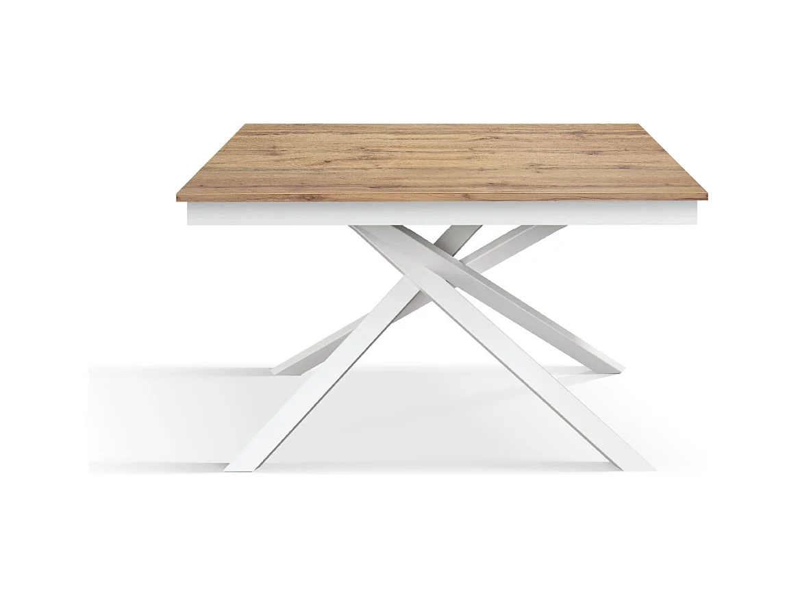Tavolo Allungabile Antonio, Gambe Incrociate, Made in Italy, Basamento Bianco, Rovere Rustico, 160x90x76 cm