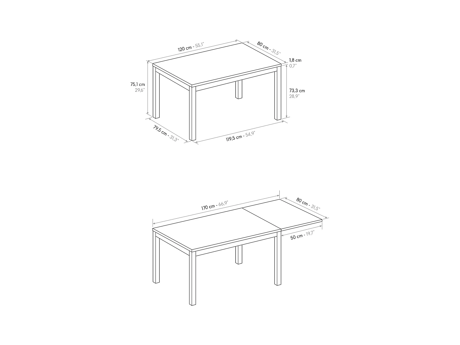 Tavolo allungabile Benny, Top nobilitato, Base Metallo,Made in Italy, Basamento bianco, Grigio cemento, 120x80x75 cm