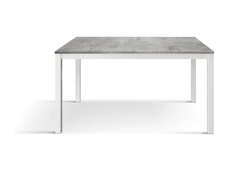 Tavolo allungabile Benny, Top nobilitato, Base Metallo,Made in Italy, Basamento bianco, Grigio cemento, 120x80x75 cm