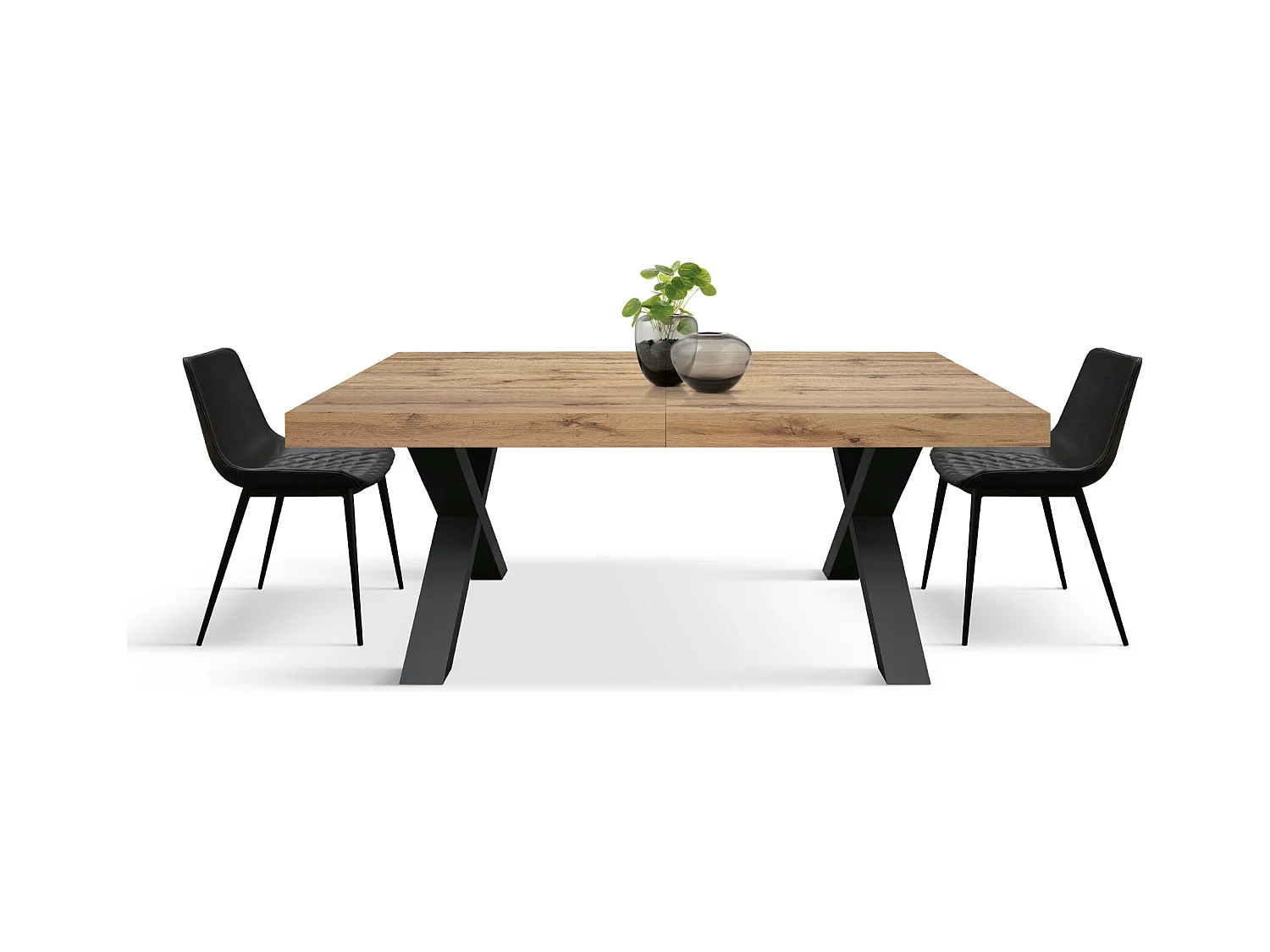 Tavolo Allungabile Elisa, Gambe Incrociate a X, Made in Italy, Basamento nero, Rovere rustico, 160x90x76 cm