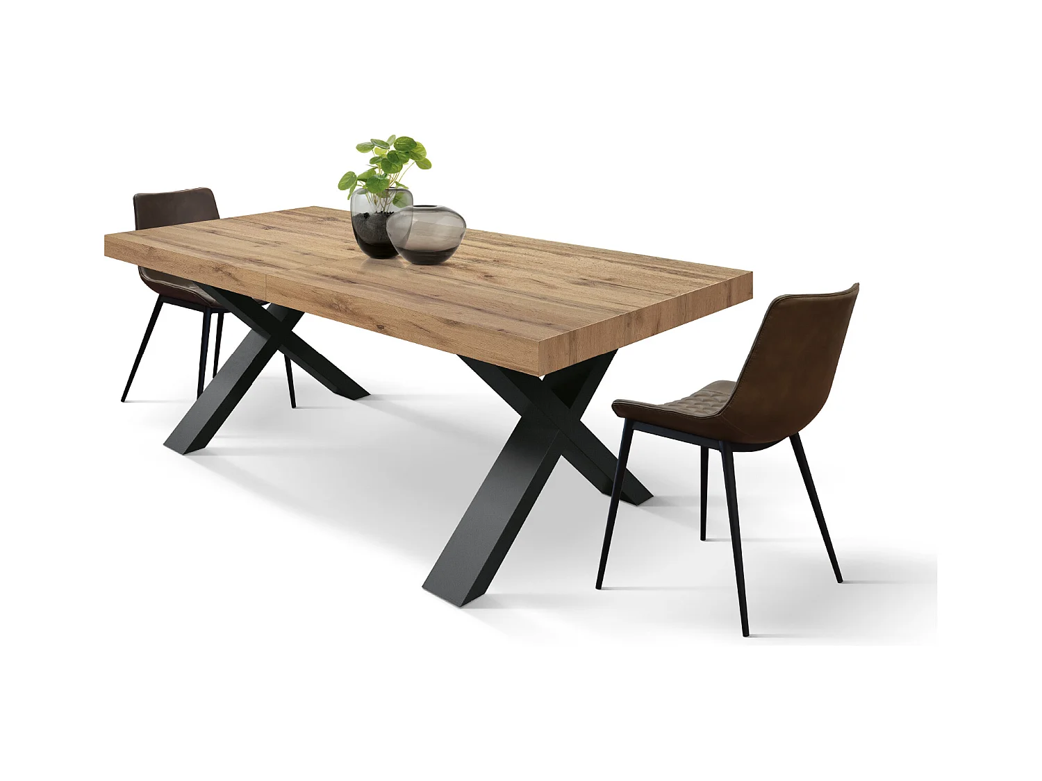 Tavolo Allungabile Elisa, Gambe Incrociate a X, Made in Italy, Basamento nero, Rovere rustico, 160x90x76 cm