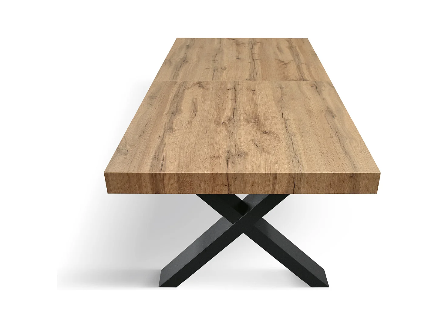Tavolo Allungabile Elisa, Gambe Incrociate a X, Made in Italy, Basamento nero, Rovere rustico, 160x90x76 cm