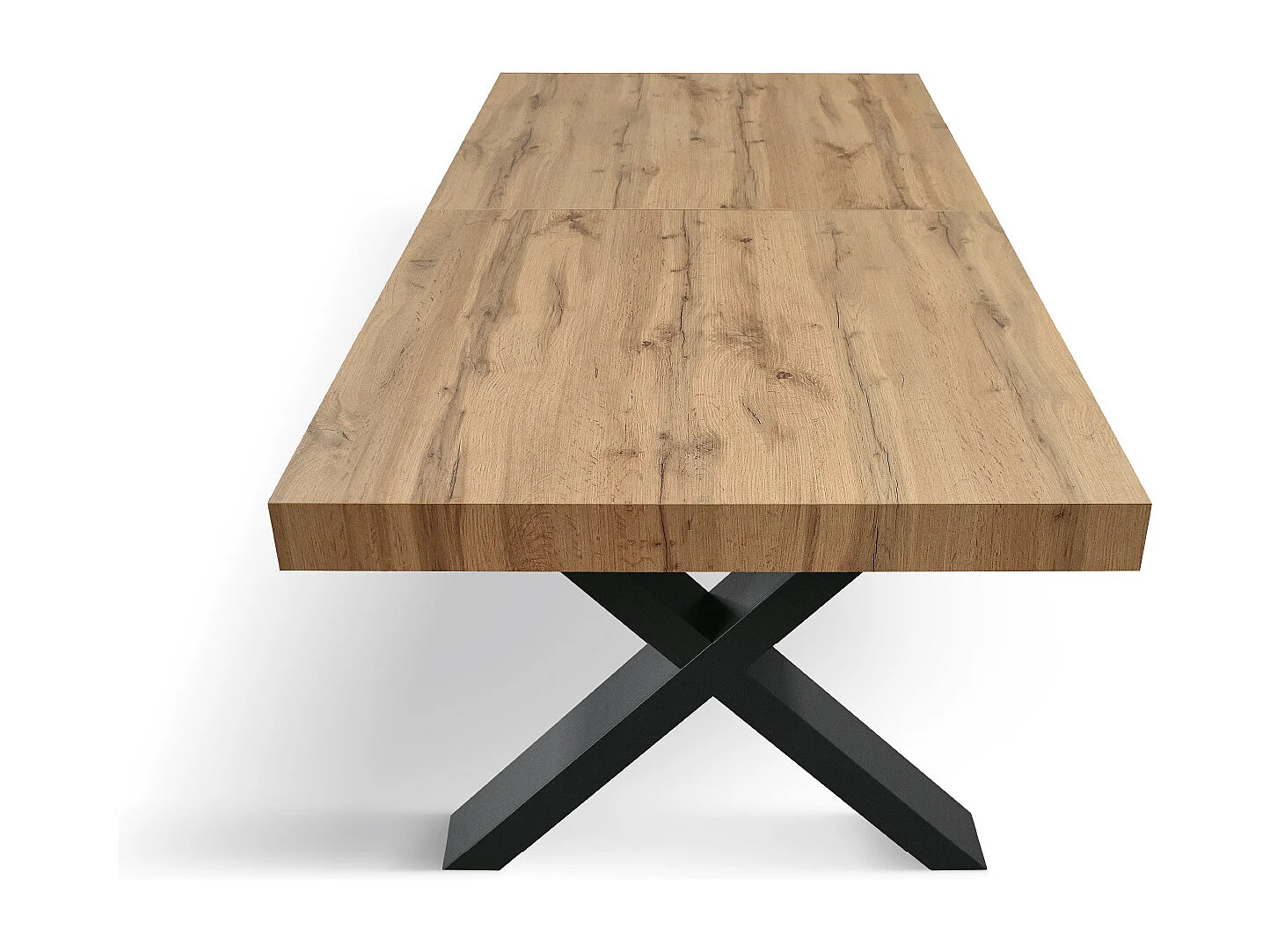 Tavolo Allungabile Elisa, Gambe Incrociate a X, Made in Italy, Basamento nero, Rovere rustico, 160x90x76 cm