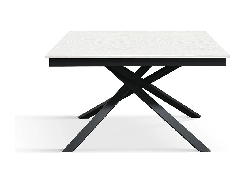Tavolo Allungabile Debora, Gambe Incrociate, Made in Italy, Basamento Nero, Bianco Frassinato, 140x80x76 cm