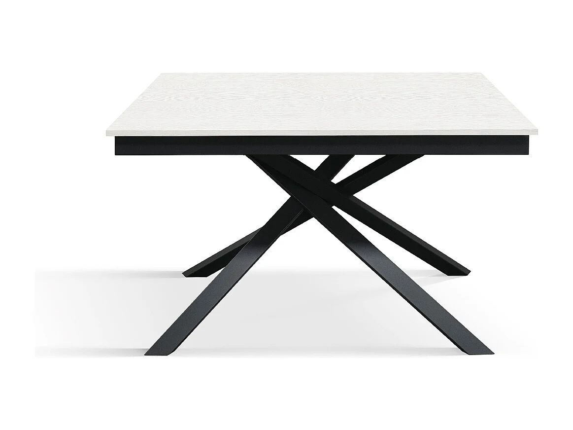 Tavolo Allungabile Debora, Gambe Incrociate, Made in Italy, Basamento Nero, Bianco Frassinato, 140x80x76 cm