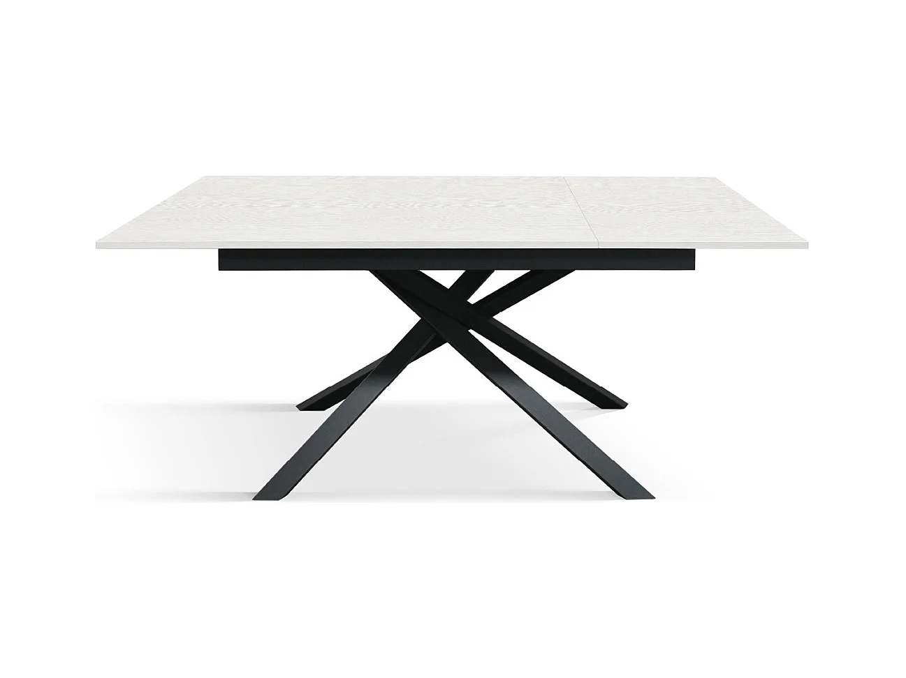 Tavolo Allungabile Debora, Gambe Incrociate, Made in Italy, Basamento Nero, Bianco Frassinato, 140x80x76 cm