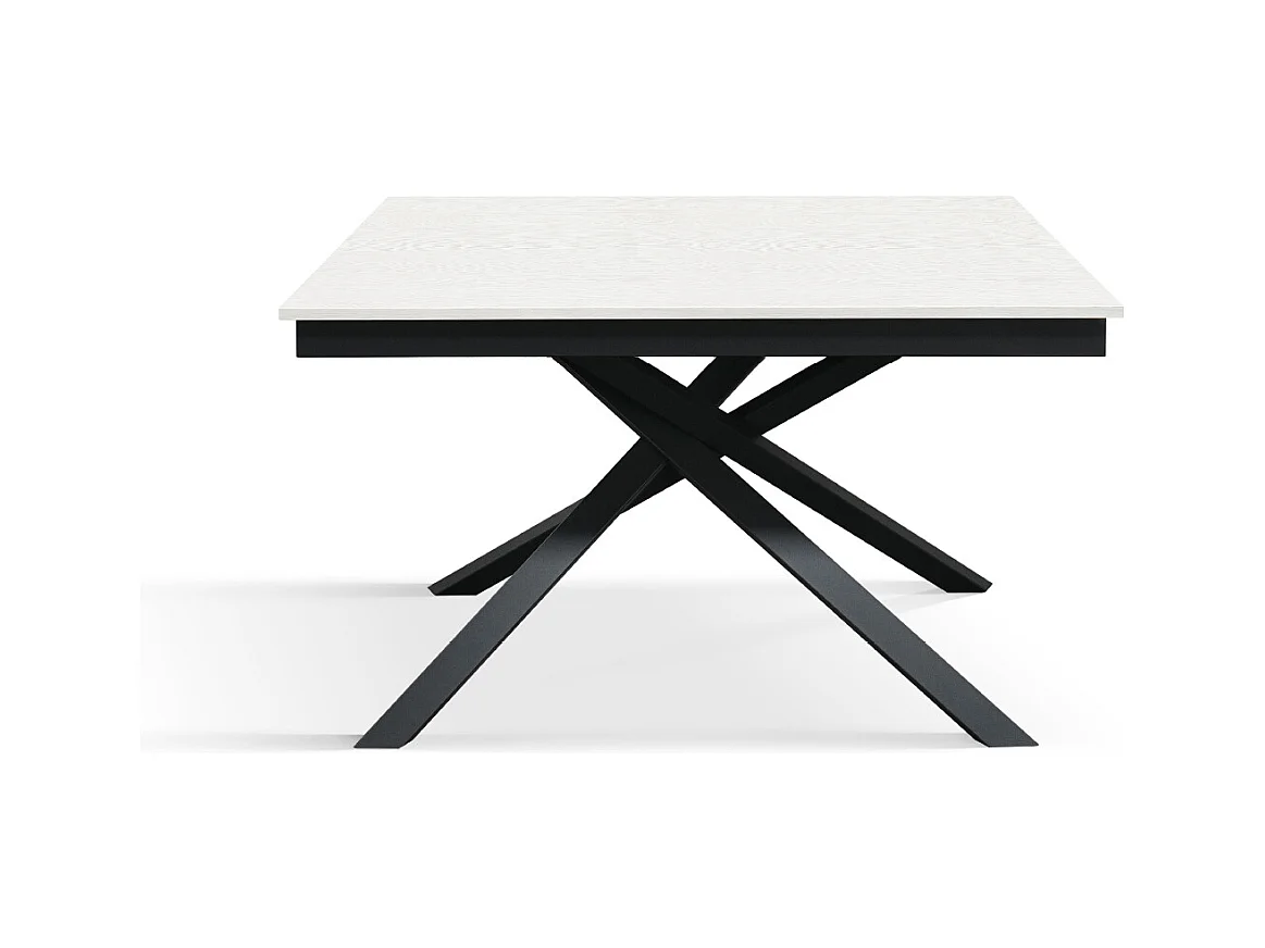 Tavolo Allungabile Debora, Gambe Incrociate, Made in Italy, Basamento Nero, Bianco Frassinato, 140x80x76 cm