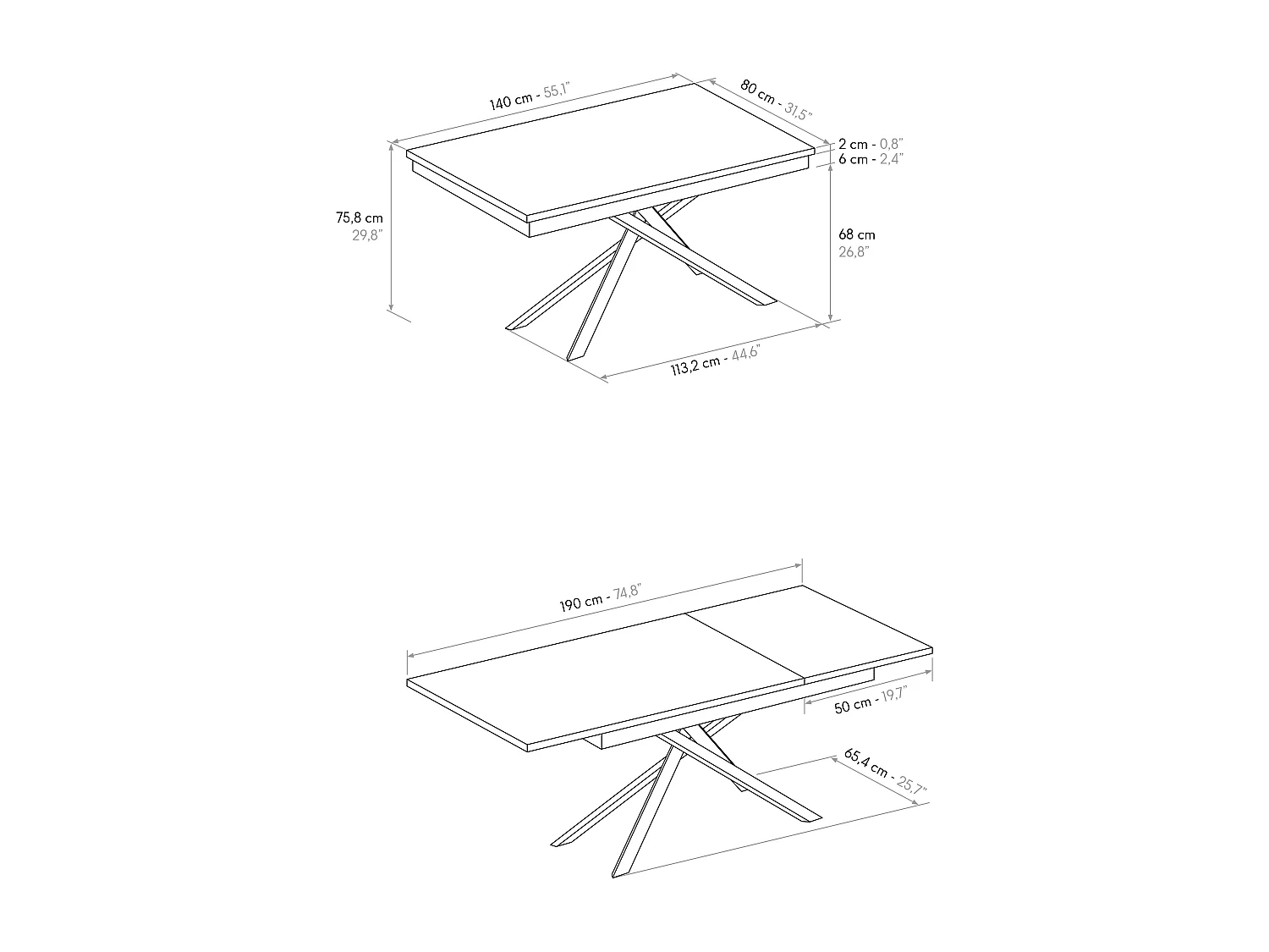 PAZZO DESIGN Tavolo Allungabile Debora, Bianco Frassinato, Gambe Incrociate Nere, Tavolo Cucina, Tavolo Soggiorno, Made in Italy, 140x80x76 cm