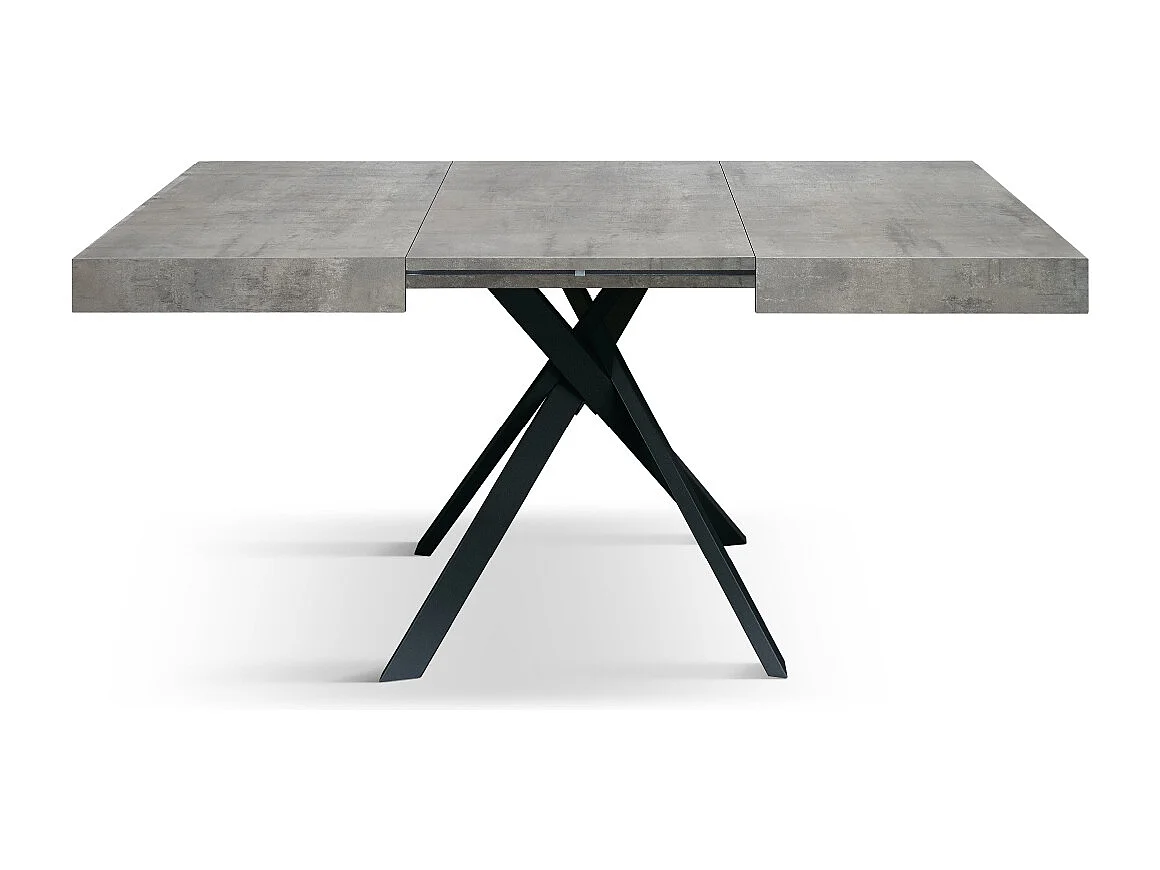 Tavolo Allungabile Fulvio, Gambe Incrociate Nere, Made In Italy, Grigio Cemento, Tavolo Cucina, Tavolo Sala Da Pranzo, Tavolo Estensibile, 95x90x76 cm