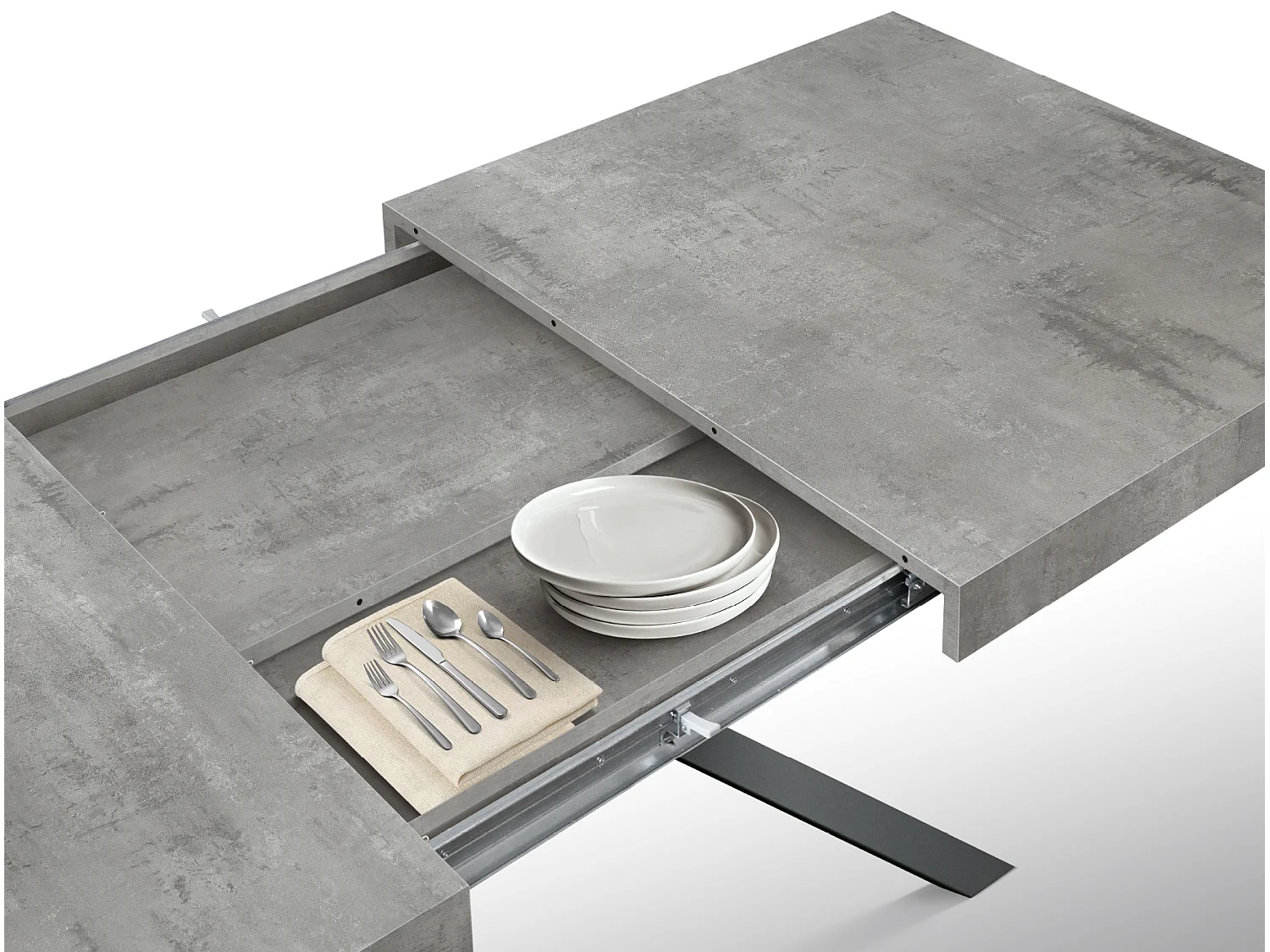 Tavolo Allungabile Fulvio, Gambe Incrociate Nere, Made In Italy, Grigio Cemento, Tavolo Cucina, Tavolo Sala Da Pranzo, Tavolo Estensibile, 95x90x76 cm