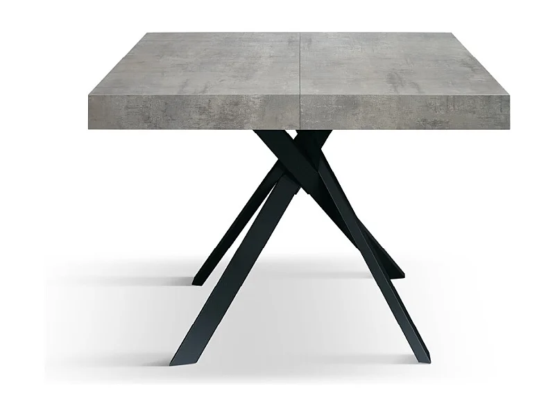 Tavolo Allungabile Fulvio, Gambe Incrociate Nere, Made In Italy, Grigio Cemento, Tavolo Cucina, Tavolo Sala Da Pranzo, Tavolo Estensibile, 95x90x76 cm