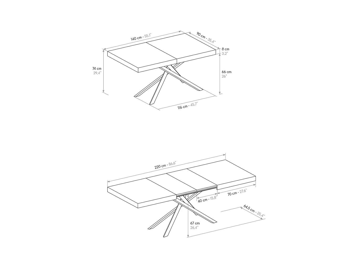 Tavolo Allungabile Flore, Gambe Incrociate, Made in Italy, 140 x 90 x 74 cm, Olmo Perla con Gamba Bianca