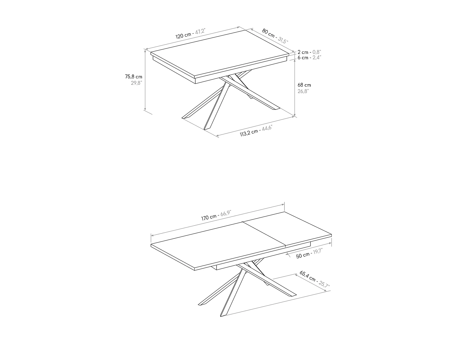 Tavolo Allungabile Marisa, Gambe Incrociate, Made in Italy, Basamento Bianco, Rovere Rustico, 120x80x76 cm