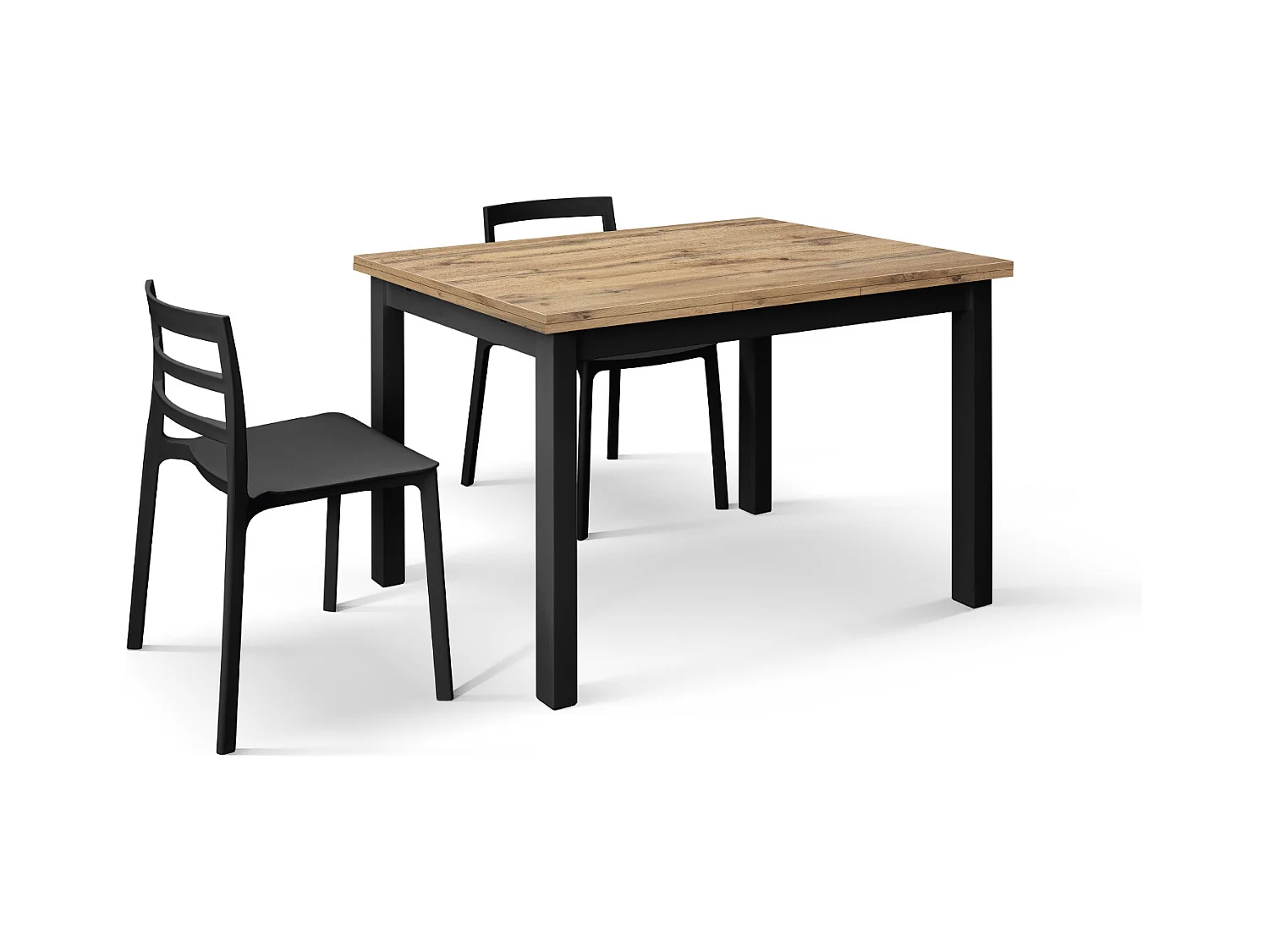 Tavolo allungabile Tommaso, Rovere Rustico, Nobilitato,Made in Italy, Basamento Nero, 110 x 70 x 76,5 cm