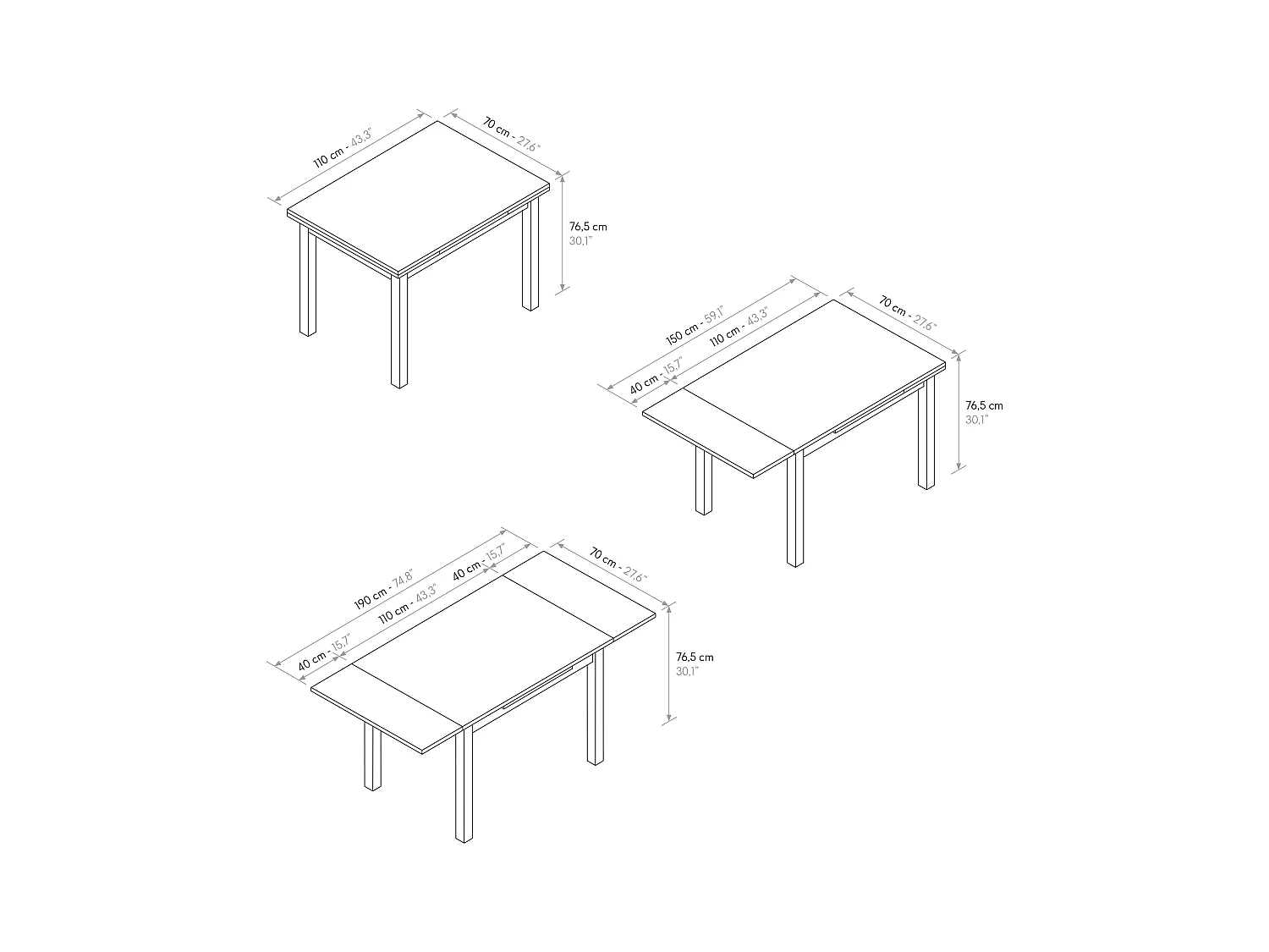 Tavolo allungabile Tommaso, Rovere Rustico, Nobilitato,Made in Italy, Basamento Nero, 110 x 70 x 76,5 cm