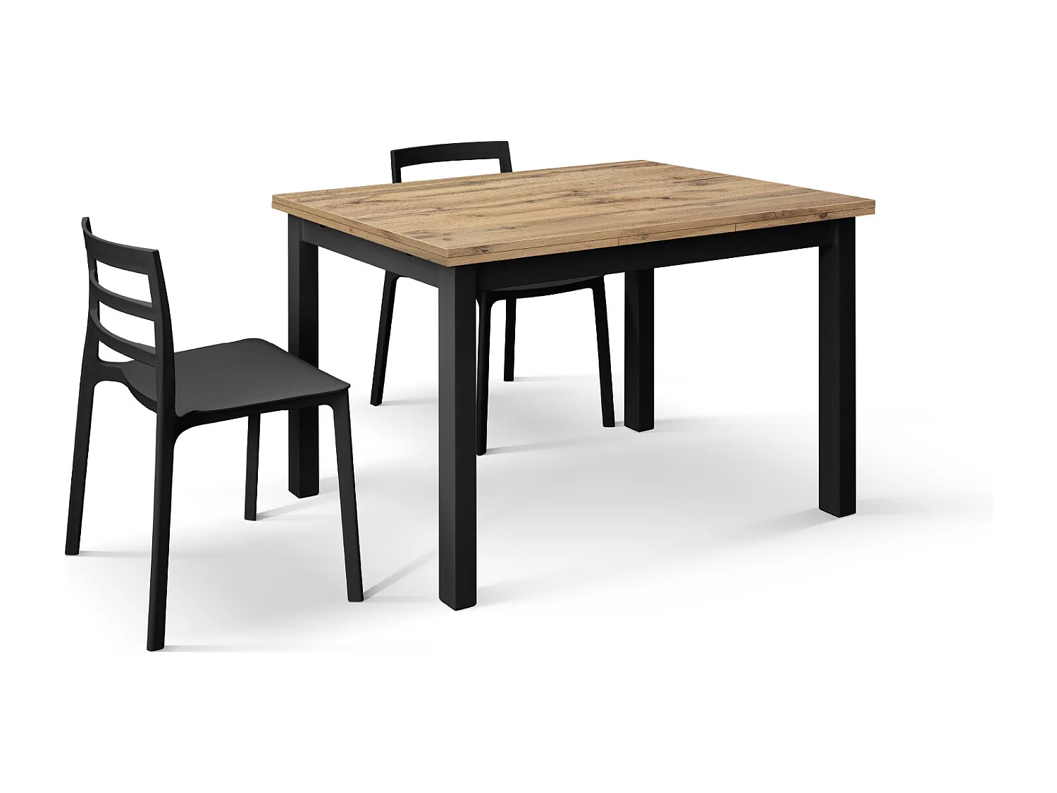 Tavolo allungabile Tommaso, Rovere Rustico, Nobilitato,Made in Italy, Basamento Nero, 110 x 70 x 76,5 cm