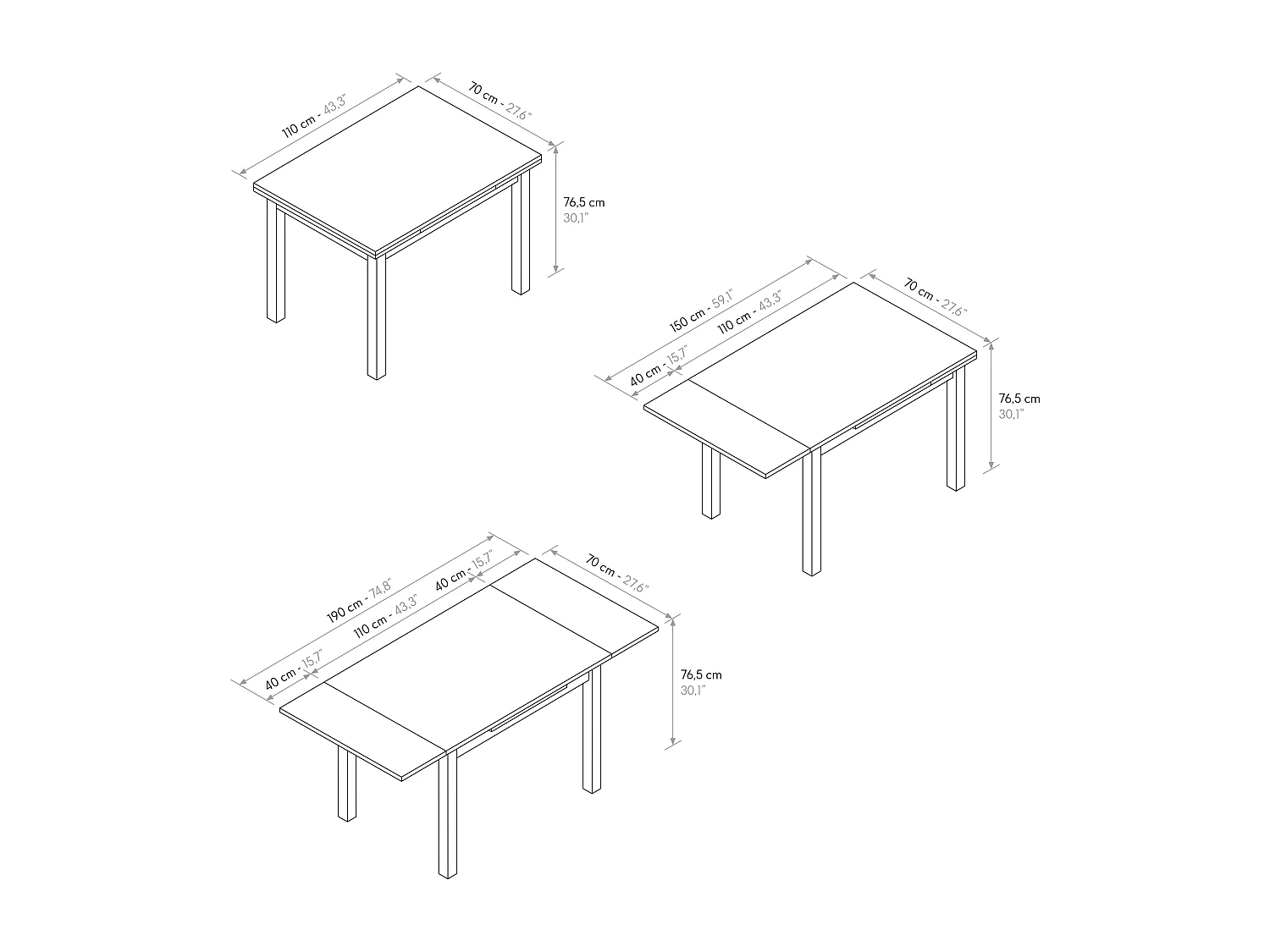 Tavolo allungabile Tommaso, Rovere Rustico, Nobilitato,Made in Italy, Basamento Nero, 110 x 70 x 76,5 cm
