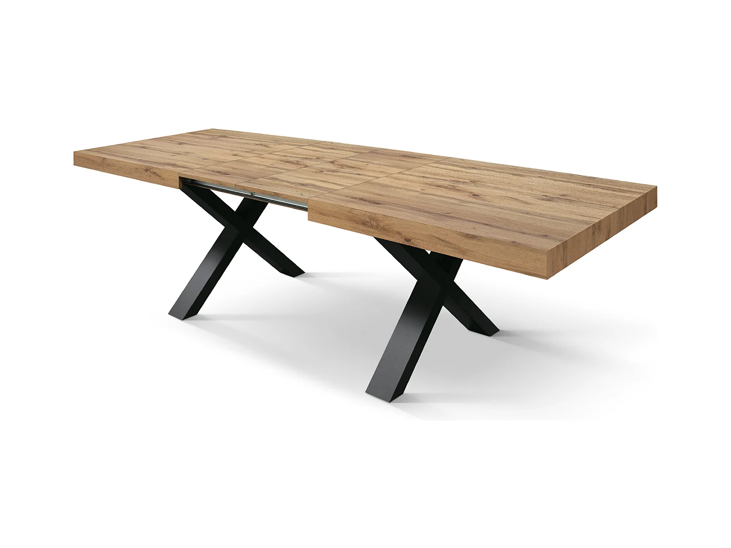 Tavolo Allungabile Marco, Gambe Incrociate a X, Made in Italy, Basamento nero, Rovere rustico, 180x90x76 cm