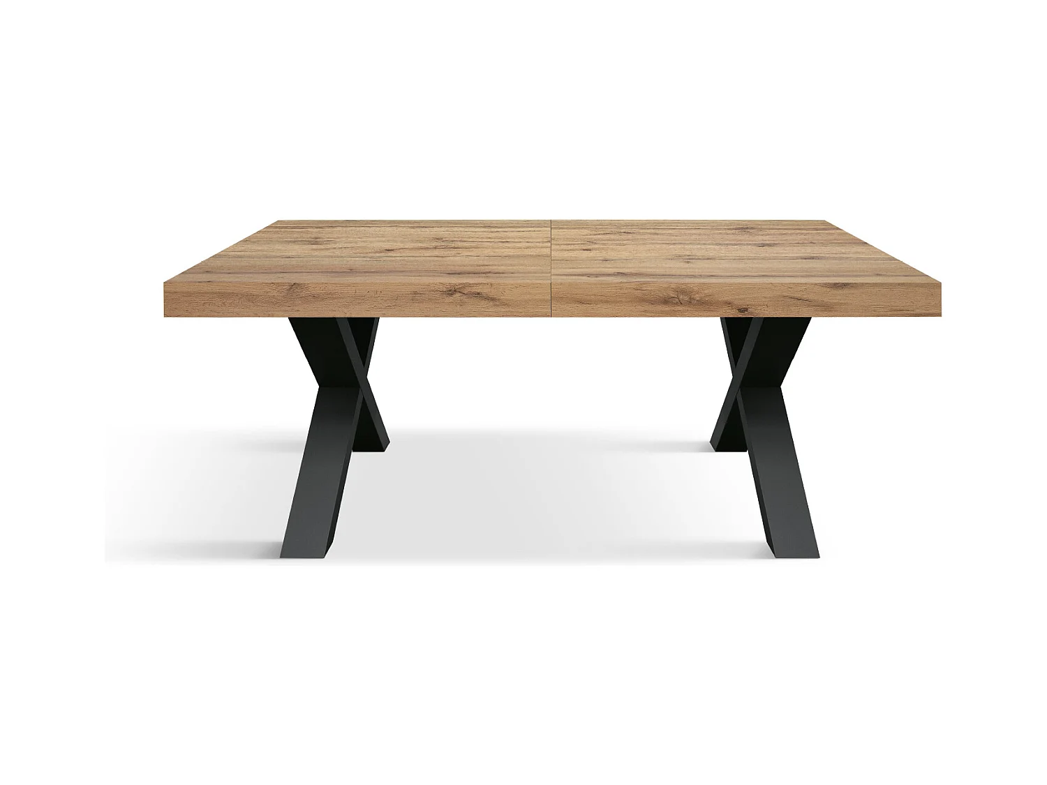Tavolo Allungabile Marco, Gambe Incrociate a X, Made in Italy, Basamento nero, Rovere rustico, 180x90x76 cm