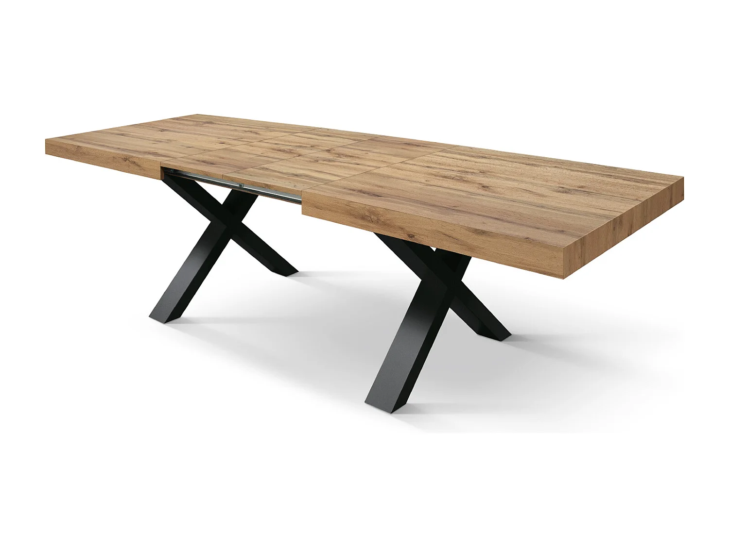 Tavolo Allungabile Marco, Gambe Incrociate a X, Made in Italy, Basamento nero, Rovere rustico, 180x90x76 cm