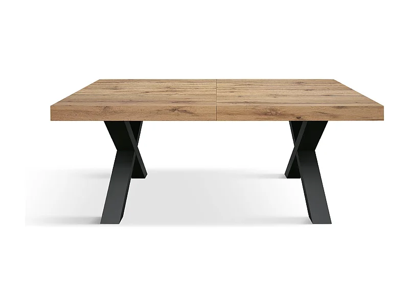 Tavolo Allungabile Marco, Gambe Incrociate a X, Made in Italy, Basamento nero, Rovere rustico, 180x90x76 cm