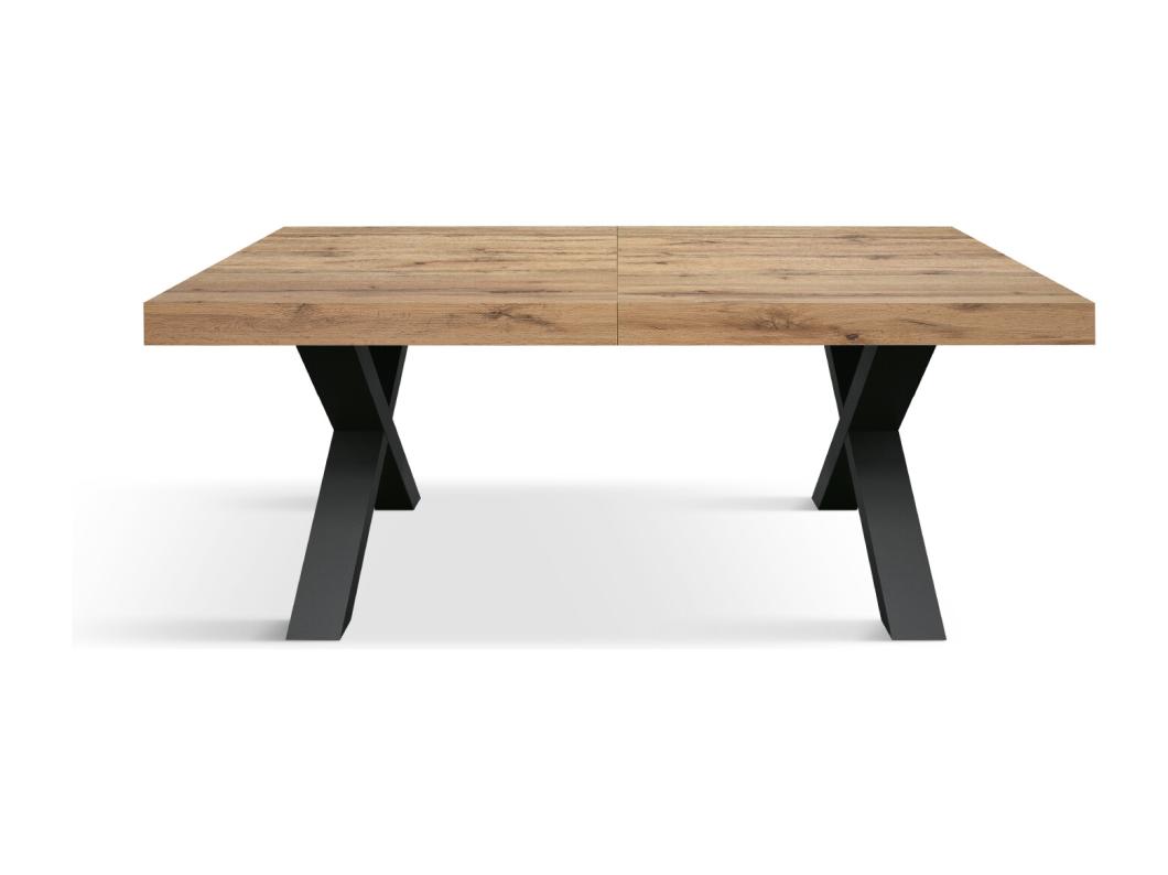 Tavolo Allungabile Marco, Gambe Incrociate a X, Made in Italy, Basamento nero, Rovere rustico, 180x90x76 cm
