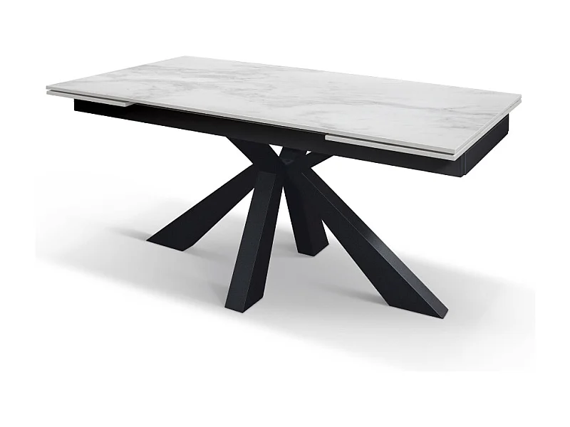 Tavolo allungabile Luciano, Top in ceramica statuario, Basamento in metallo nero, da 160 a 240 cm