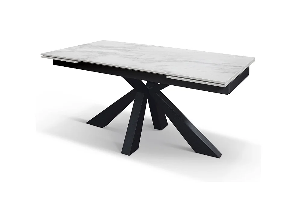 Tavolo allungabile Luciano, Top in ceramica statuario, Basamento in metallo nero, da 160 a 240 cm