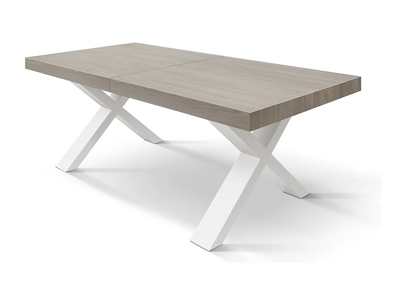 Tavolo Allungabile Sofia, Gambe Incrociate a X, Made in Italy, Basamento nero, Olmo perla, 160x90x76 cm