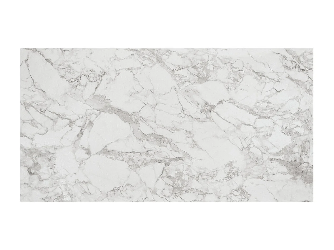 Tavolo allungabile Cesare,Piano in ceramica bianco arabesco, gambe in metallo bronzo a X, 180x90 cm