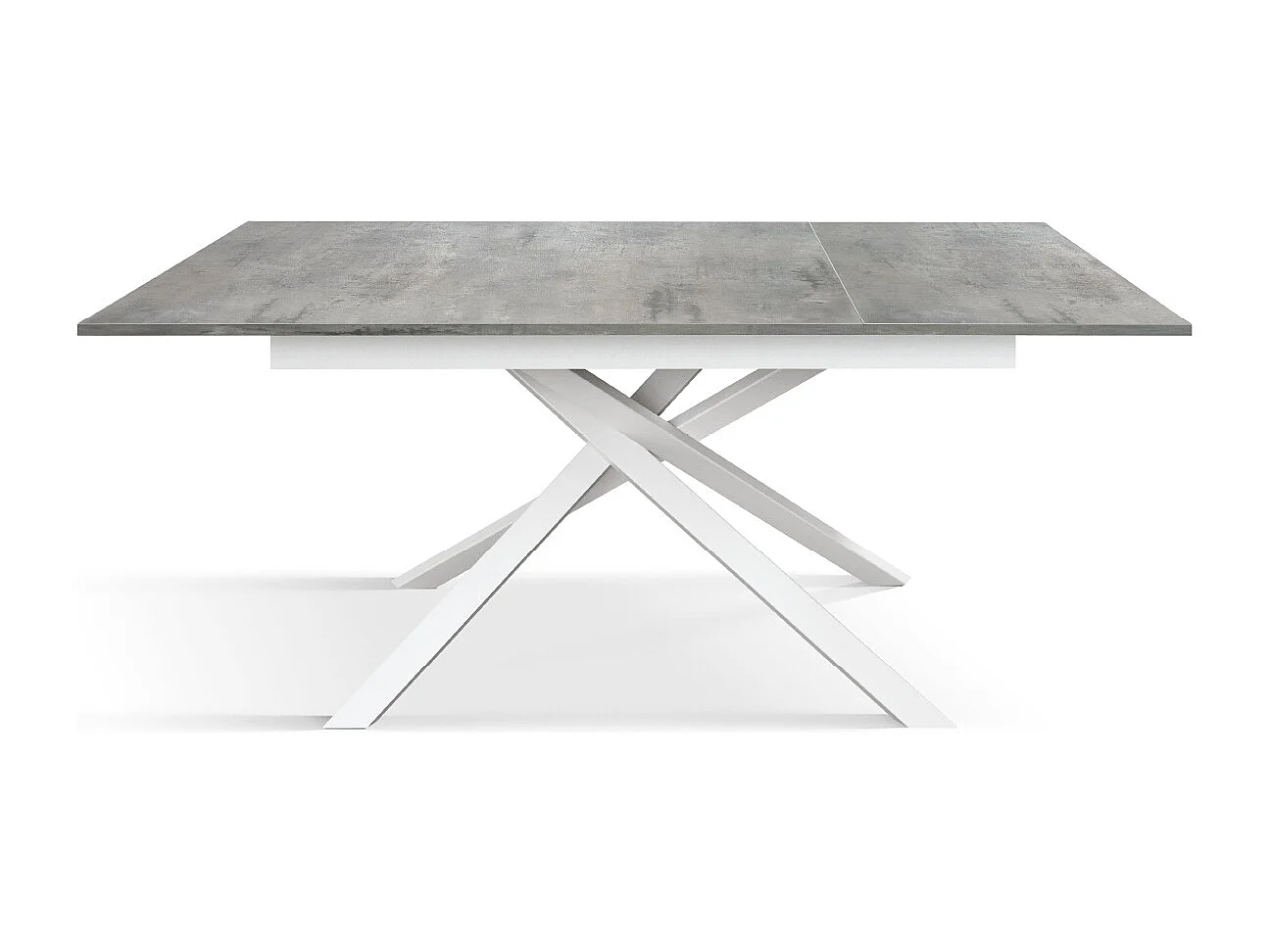 Tavolo Allungabile Dania, Gambe Incrociate, Made in Italy, Basamento Bianco, Grigio Cemento, 140x80x76 cm