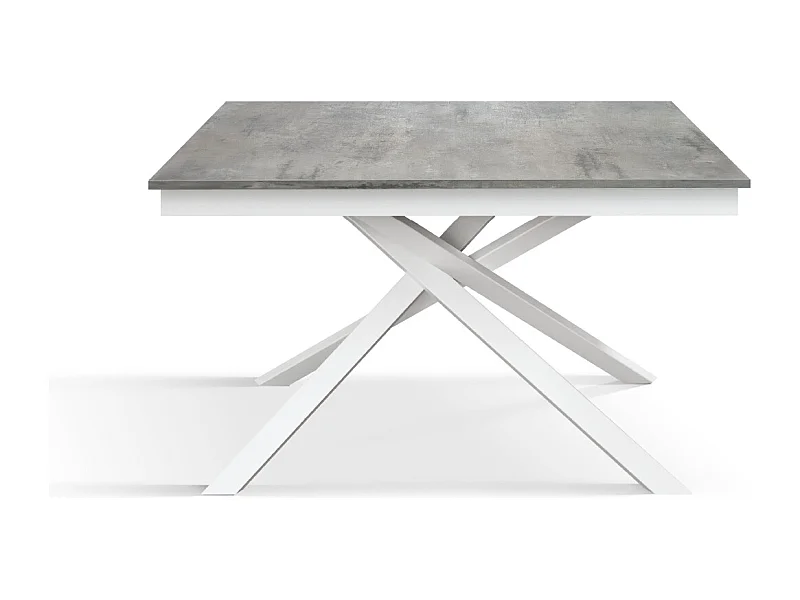 Tavolo Allungabile Dania, Gambe Incrociate, Made in Italy, Basamento Bianco, Grigio Cemento, 140x80x76 cm