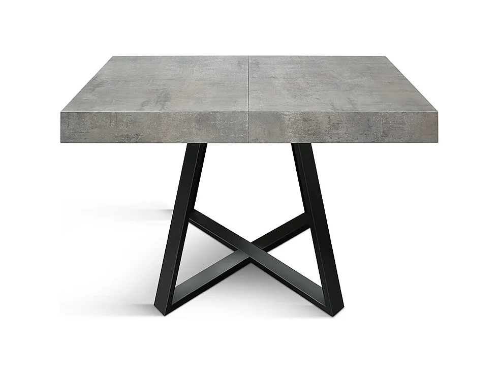 Tavolo Allungabile Mimì, Gambe Incrociate Nere, Grigio Cemento, Tavolo Cucina, Tavolo Sala Da Pranzo, Tavolo Estensibile, Made in Italy, 95x90x75,5 cm
