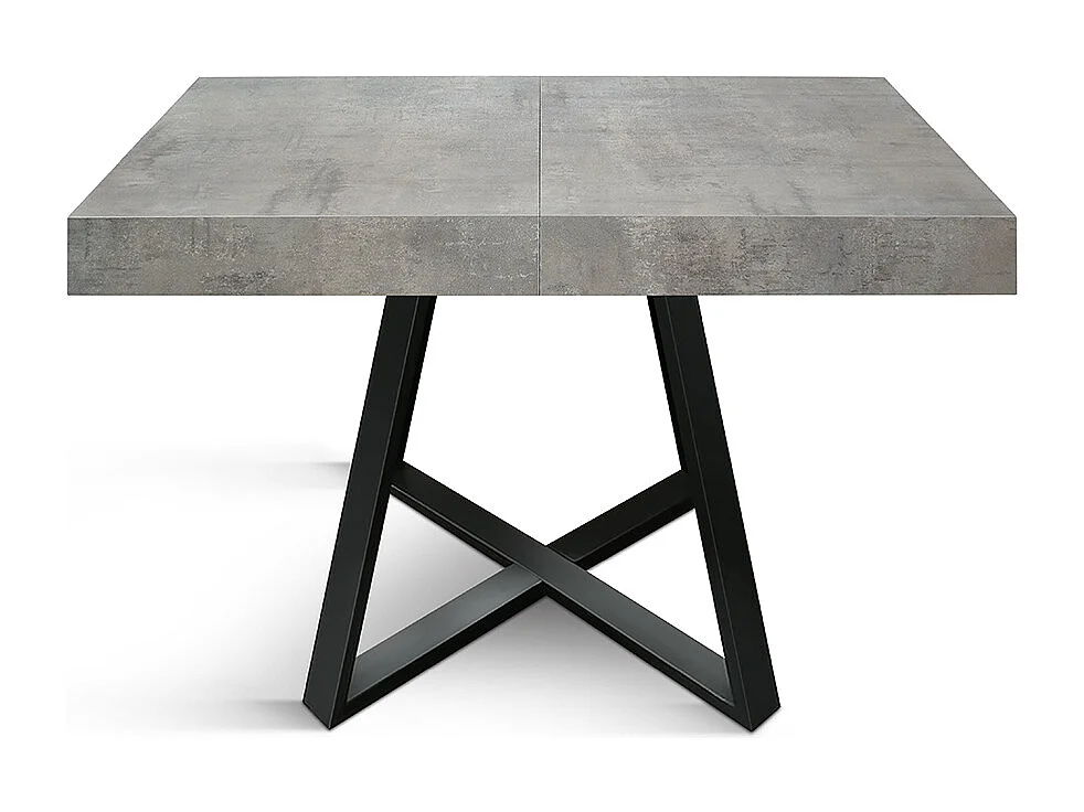 Tavolo Allungabile Mimì, Gambe Incrociate Nere, Grigio Cemento, Tavolo Cucina, Tavolo Sala Da Pranzo, Tavolo Estensibile, Made in Italy, 95x90x75,5 cm