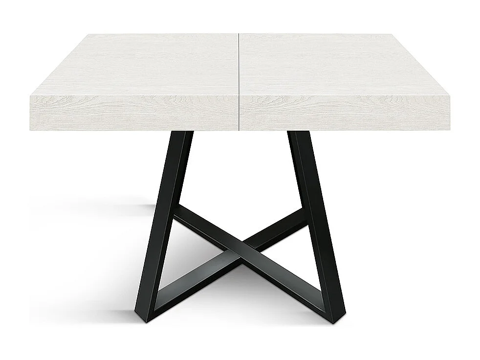 Tavolo Allungabile Ariel, Gambe Incrociate Nere, Bianco Frassinato, Tavolo Cucina, Tavolo Sala Da Pranzo, Made in Italy, 95x90x75,5 cm