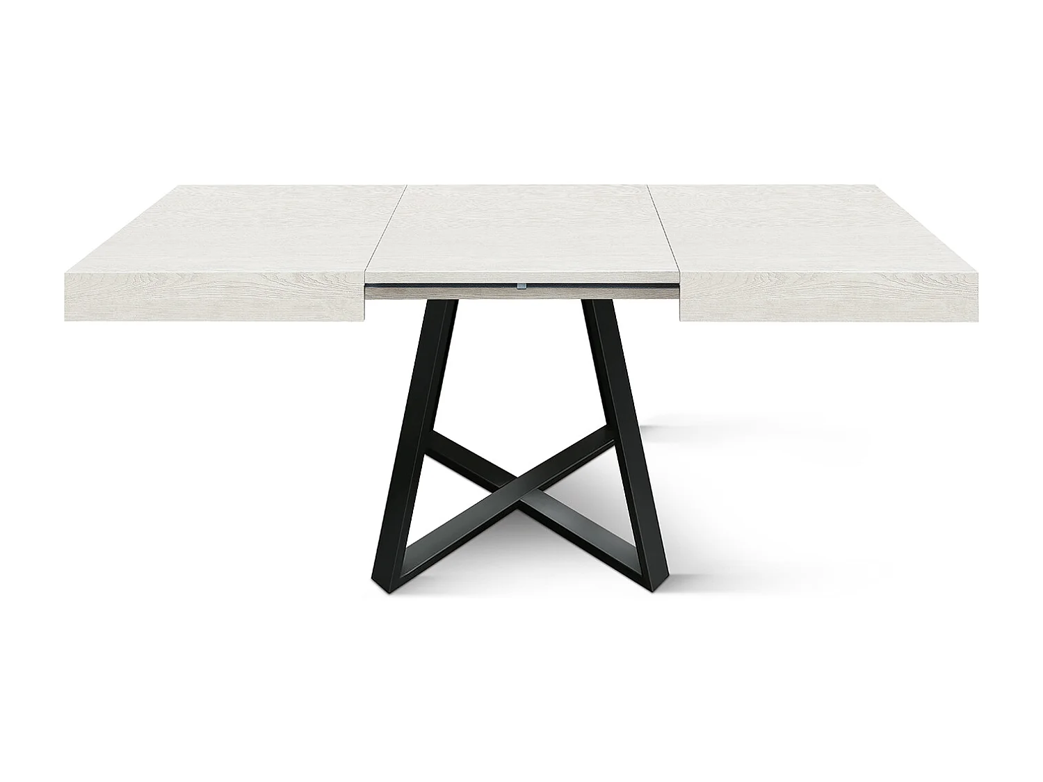 Tavolo Allungabile Ariel, Gambe Incrociate Nere, Bianco Frassinato, Tavolo Cucina, Tavolo Sala Da Pranzo, Made in Italy, 95x90x75,5 cm