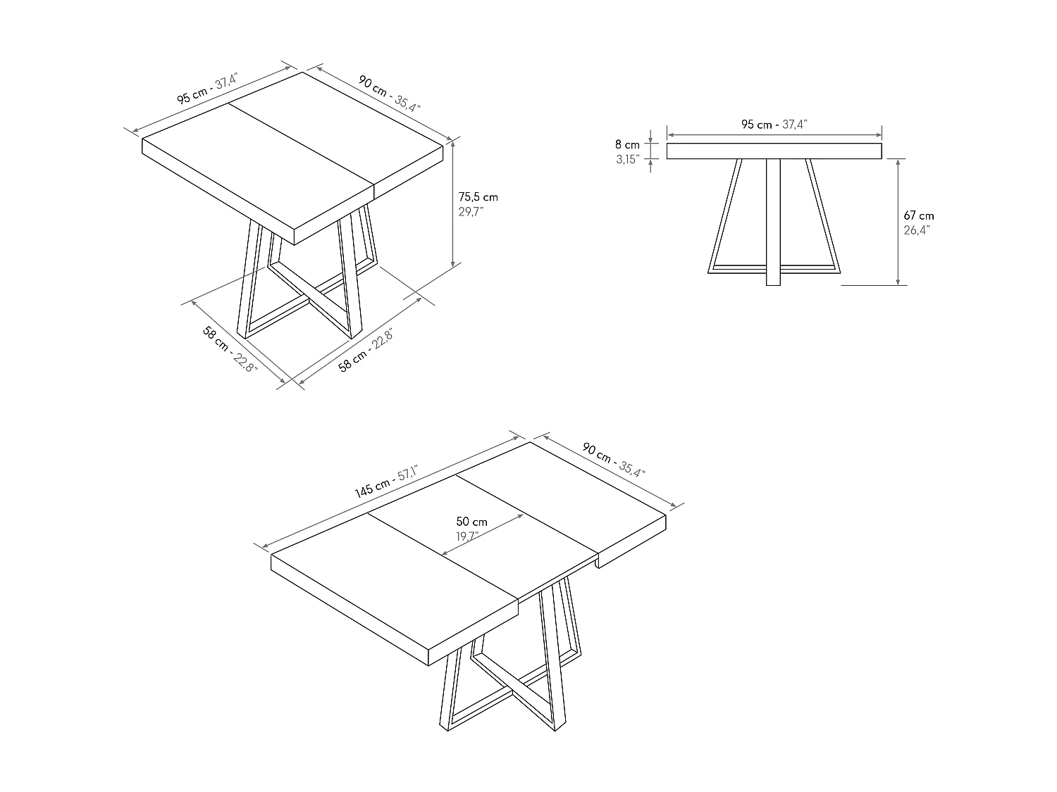 Tavolo Allungabile Ariel, Gambe Incrociate Nere, Bianco Frassinato, Tavolo Cucina, Tavolo Sala Da Pranzo, Made in Italy, 95x90x75,5 cm