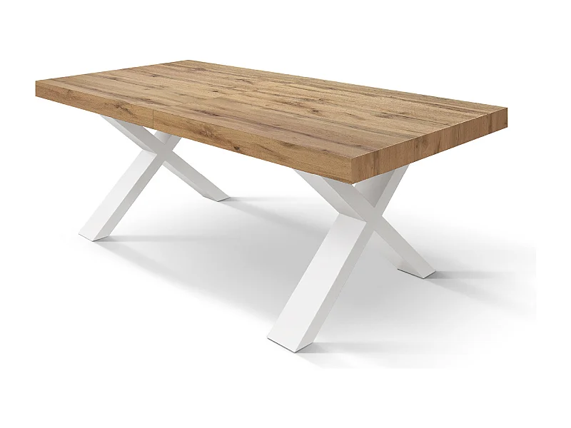 Tavolo Allungabile Marco, Gambe Incrociate a X, Made in Italy, Basamento bianco, Rovere rustico, 180x90x76 cm