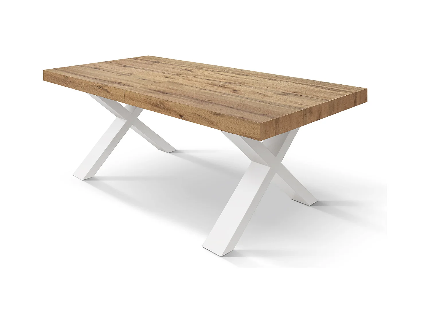 Tavolo Allungabile Marco, Gambe Incrociate a X, Made in Italy, Basamento bianco, Rovere rustico, 180x90x76 cm