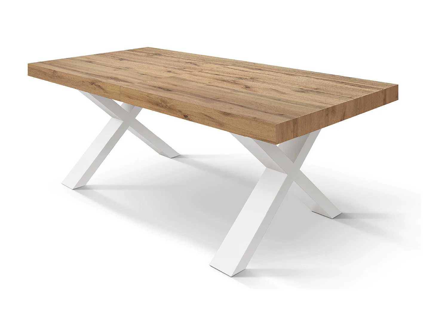Tavolo Allungabile Marco, Gambe Incrociate a X, Made in Italy, Basamento bianco, Rovere rustico, 180x90x76 cm