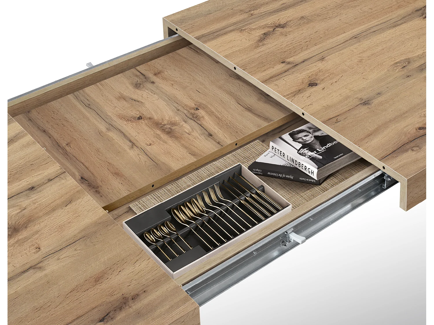 Tavolo Allungabile Marco, Gambe Incrociate a X, Made in Italy, Basamento bianco, Rovere rustico, 180x90x76 cm