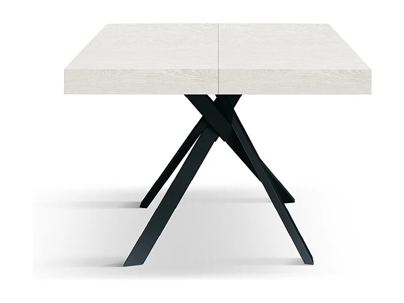 Tavolo Allungabile Eva, Gambe Incrociate Nere, Made In Italy, Bianco Frassinato, Tavolo Cucina, Tavolo Sala Da Pranzo, Tavolo Estensibile, 95x90x76 cm