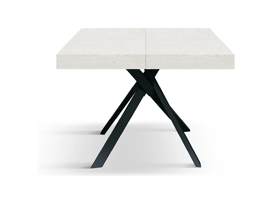 Tavolo Allungabile Eva, Gambe Incrociate Nere, Made In Italy, Bianco Frassinato, Tavolo Cucina, Tavolo Sala Da Pranzo, Tavolo Estensibile, 95x90x76 cm