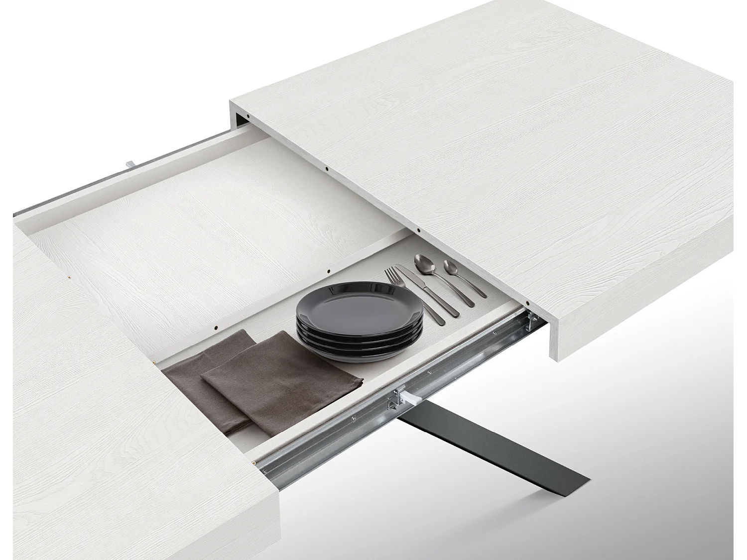 Tavolo Allungabile Eva, Gambe Incrociate Nere, Made In Italy, Bianco Frassinato, Tavolo Cucina, Tavolo Sala Da Pranzo, Tavolo Estensibile, 95x90x76 cm