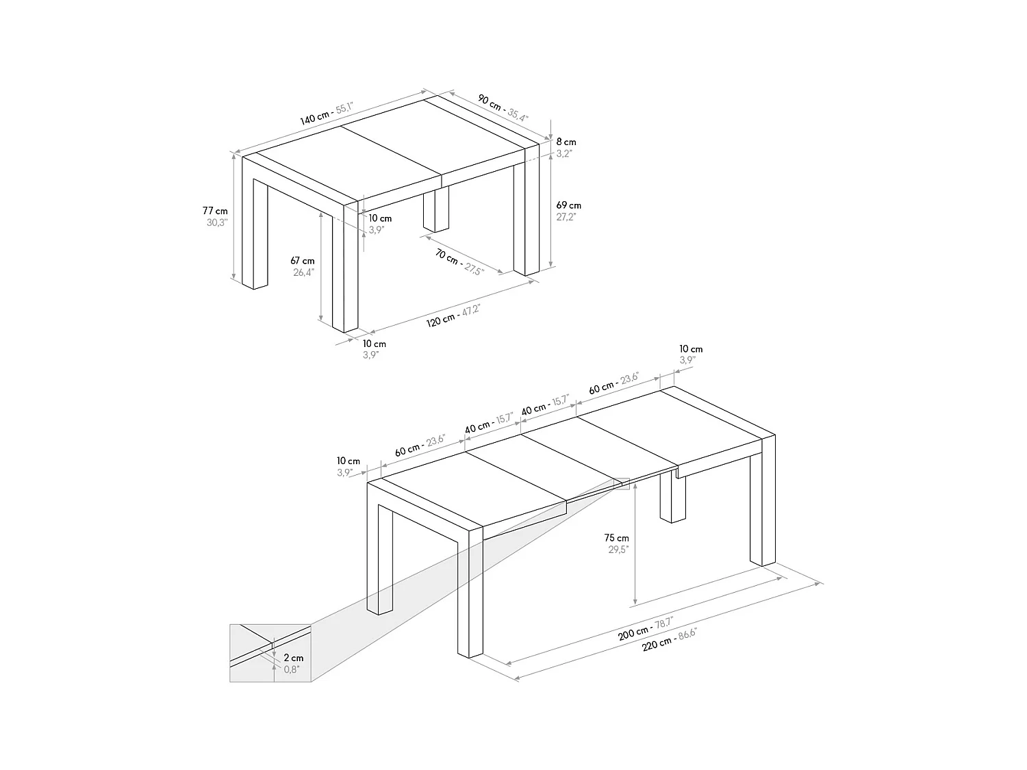 Tavolo allungabile Beatrice, Grigio Cemento, Nobilitato melaminico, Made in Italy, da 140 a 220
