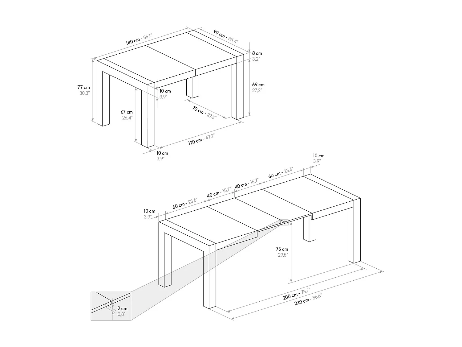 Tavolo allungabile Beatrice, Grigio Cemento, Nobilitato melaminico, Made in Italy, da 140 a 220